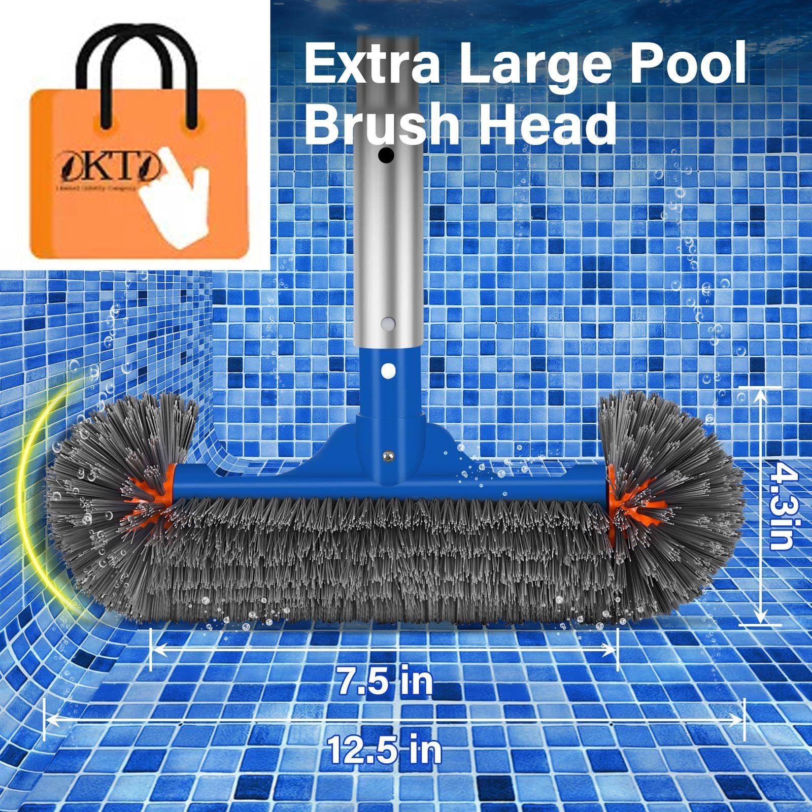 Swimming Pool Cleaning Kit Including 12.5 in Brush inches, Blue