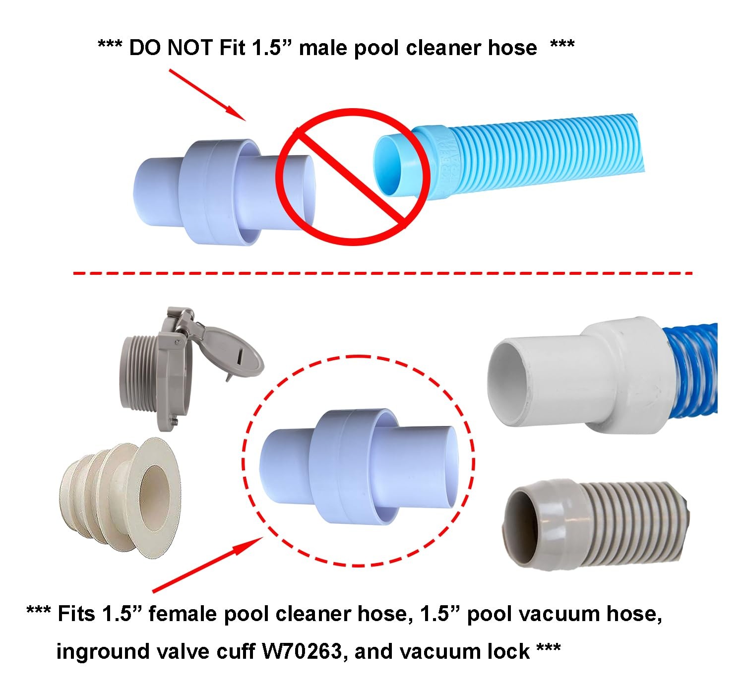 White 1.5 Inch Pool Cleaner Hose Vacuum Connector Adapter AXV092