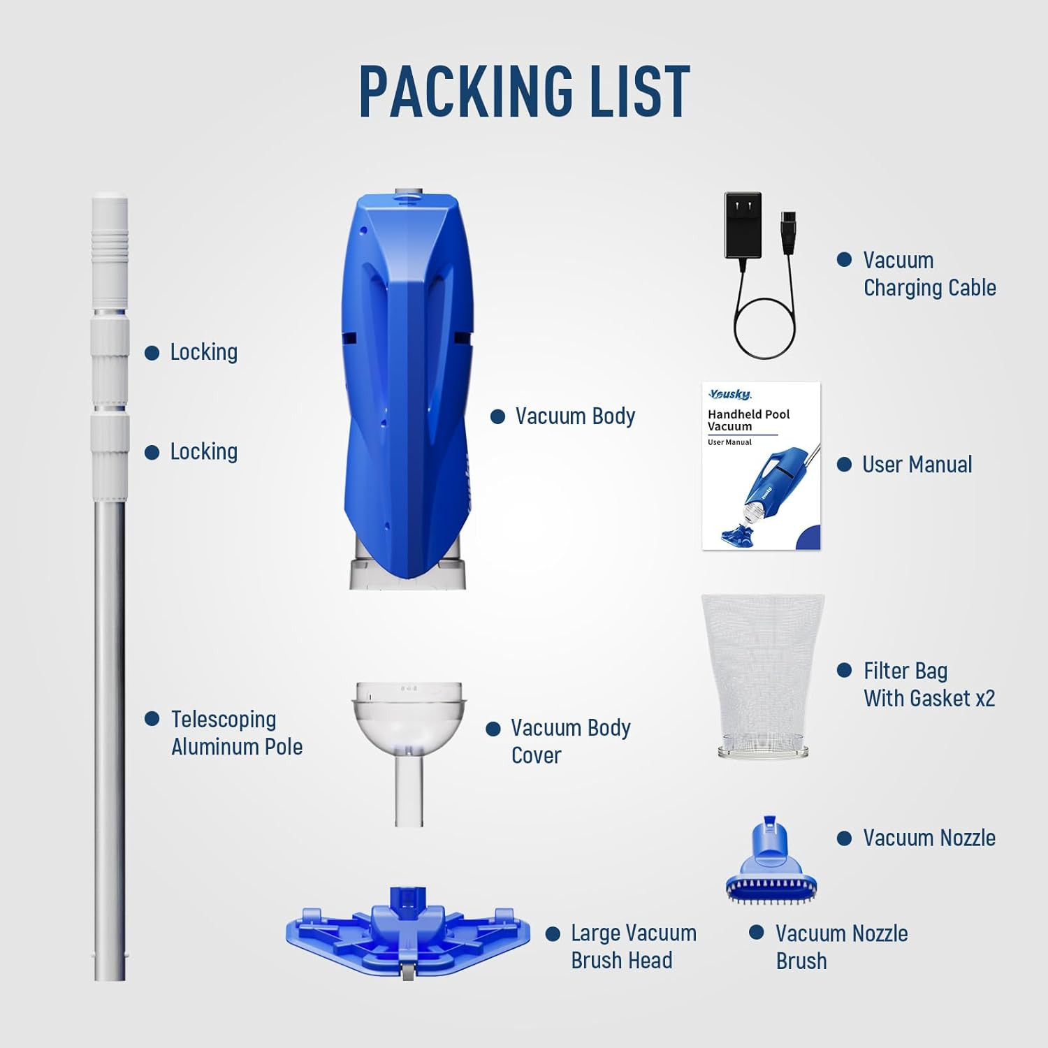 Cordless Pool Vacuum for above Ground & Inground Pools, 18.5GPM Suction with 2 B