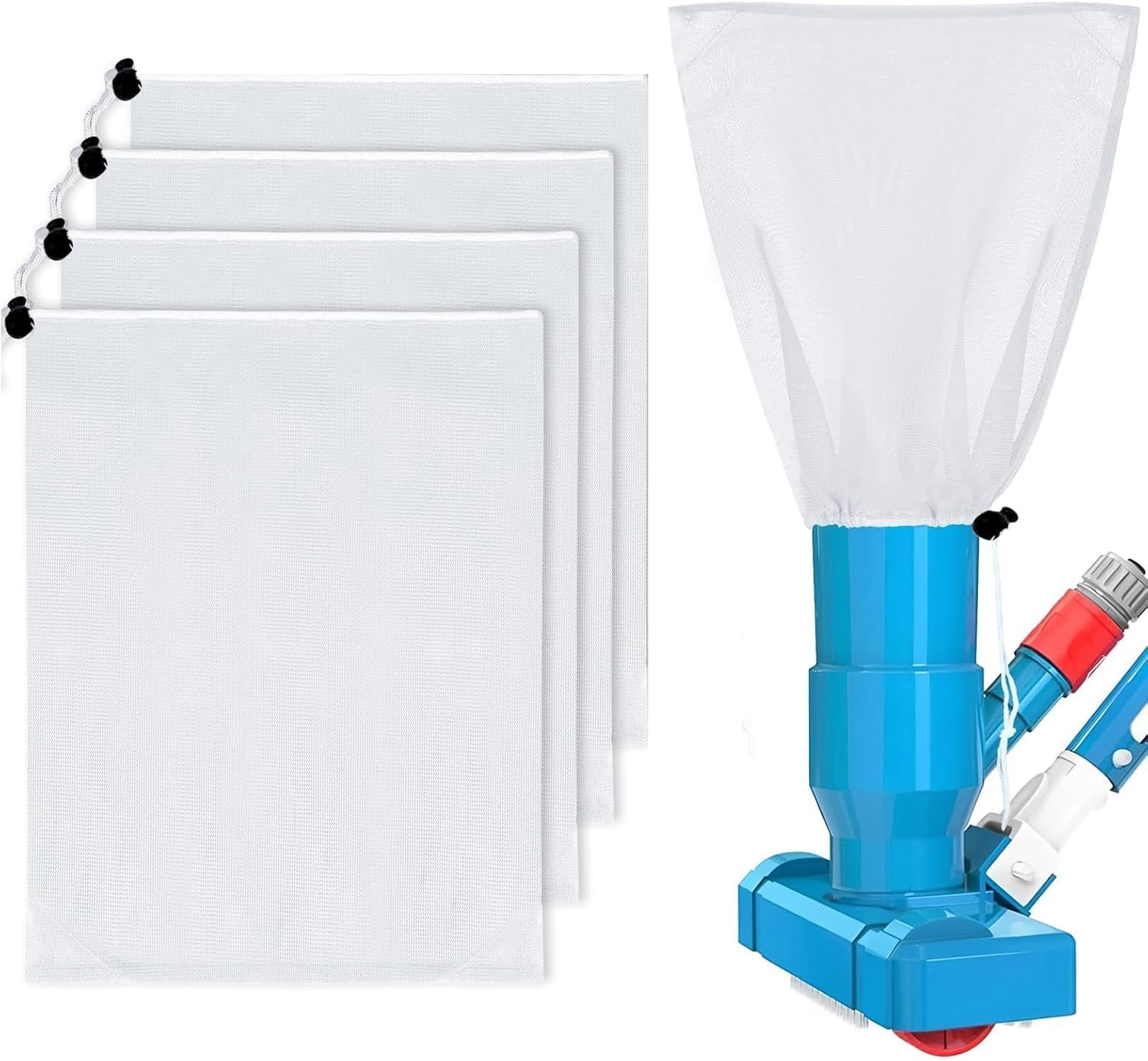 4 Pack XL Pool Vacuum Mesh Replacement Bags, White 18.5&Prime; x 16.5&Prime;