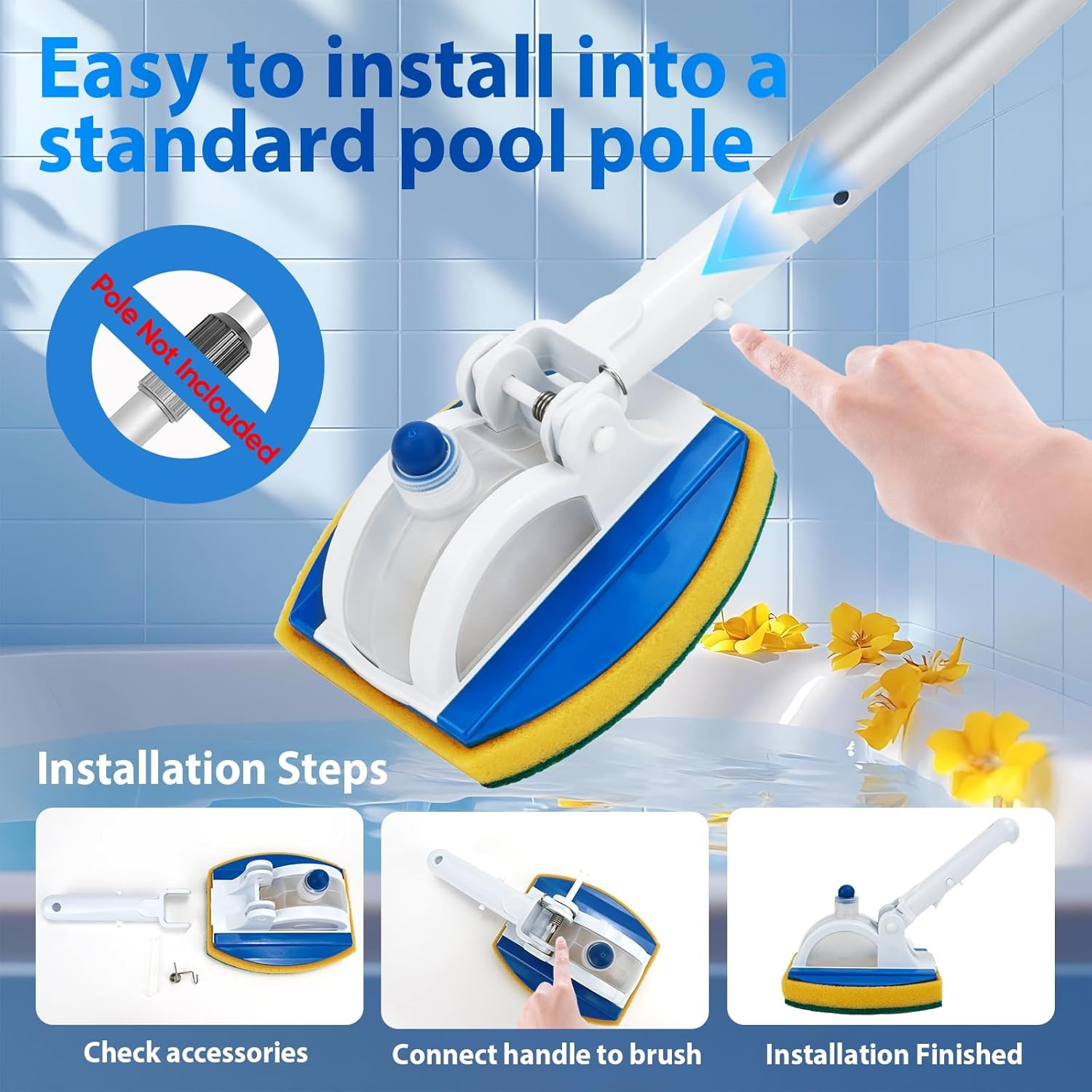 Handheld Pool Scrub Brush with a Replacement Sponge, Pool Must Have Scouring Spo