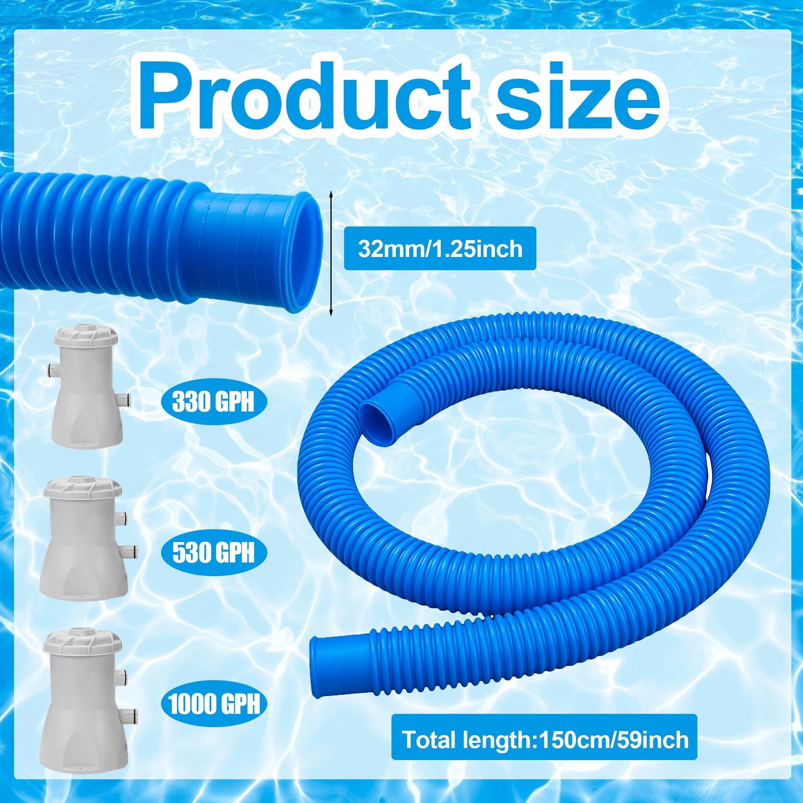 2 Pack Pool Pump Hoses for Above Ground Pools 1.25 inches x 59 inches, Blue