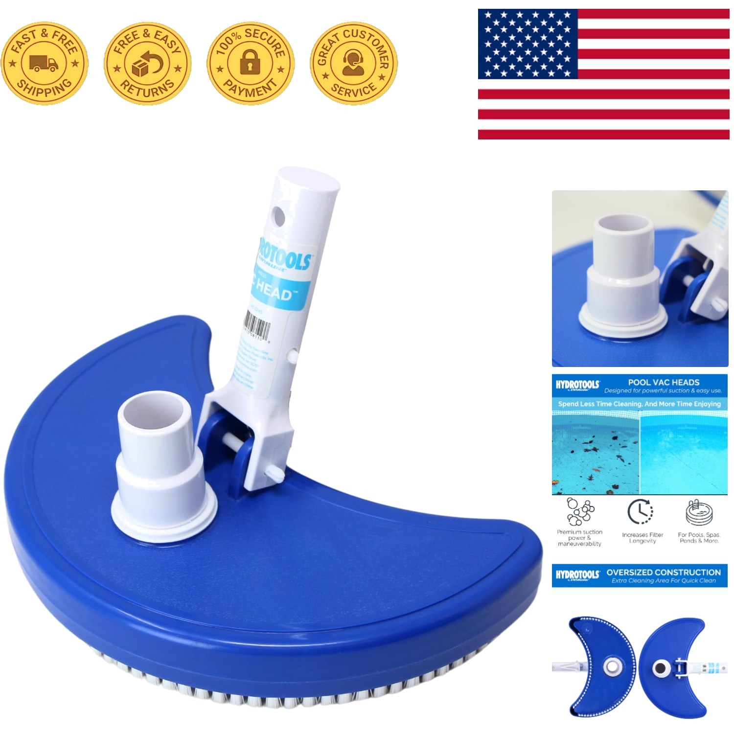 Hydrotools Weighted Half-Moon Pool Vacuum Head – Deep Clean All Pool Types