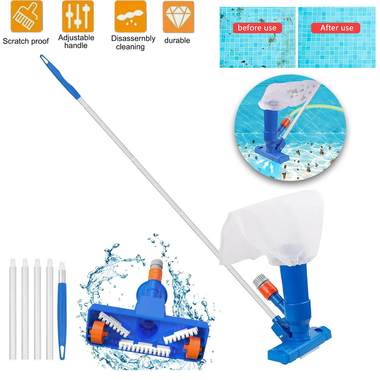 Swimming Pool Spa Suction Vacuum Head Cleaner Cleaning Kit Accessories Tool Kit