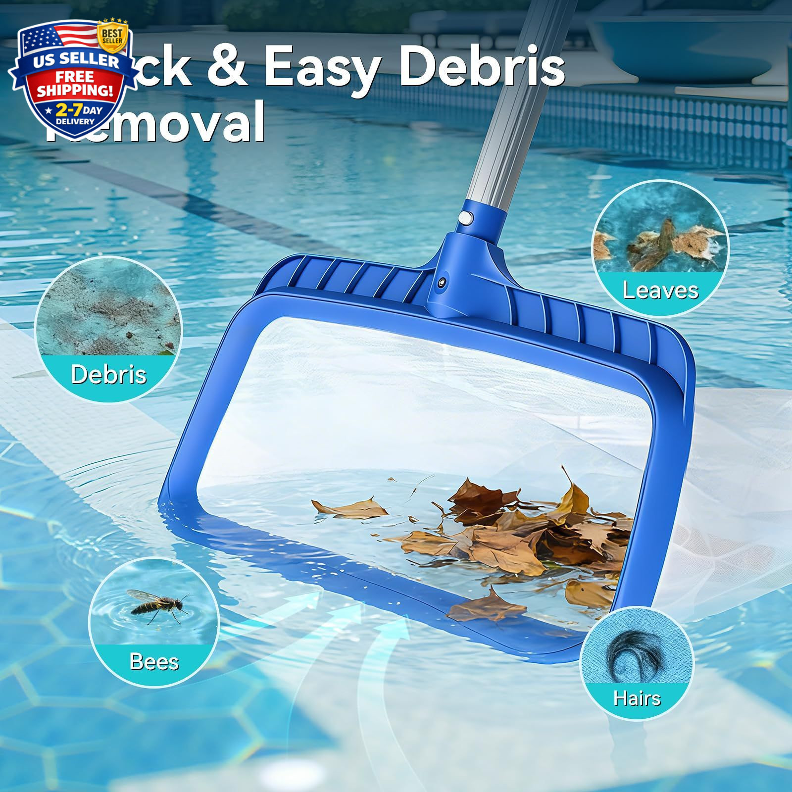 4.5FT Pool Skimmer Net with Lightweight Aluminum Pole for Easy Cleaning