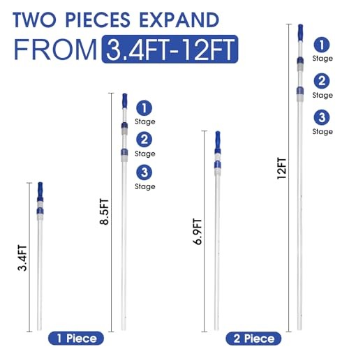 12 FT Telescopic Swimming Pool Pole – Adjustable 2 Piece Aluminum Pool 12 Foot