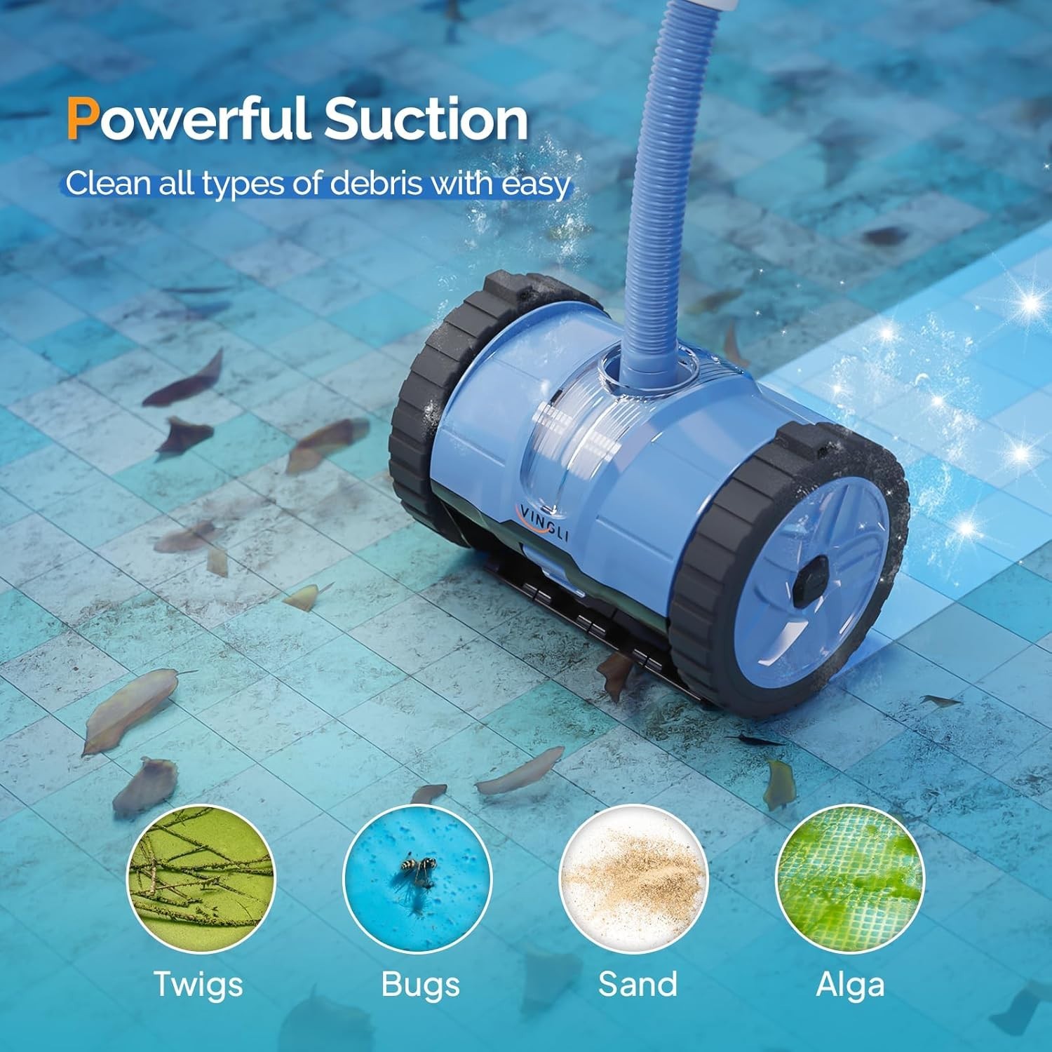 2025 Pool Vacuum Cleaner Suction Side Wall Climbing Automatic Sweeper 40ft Hose