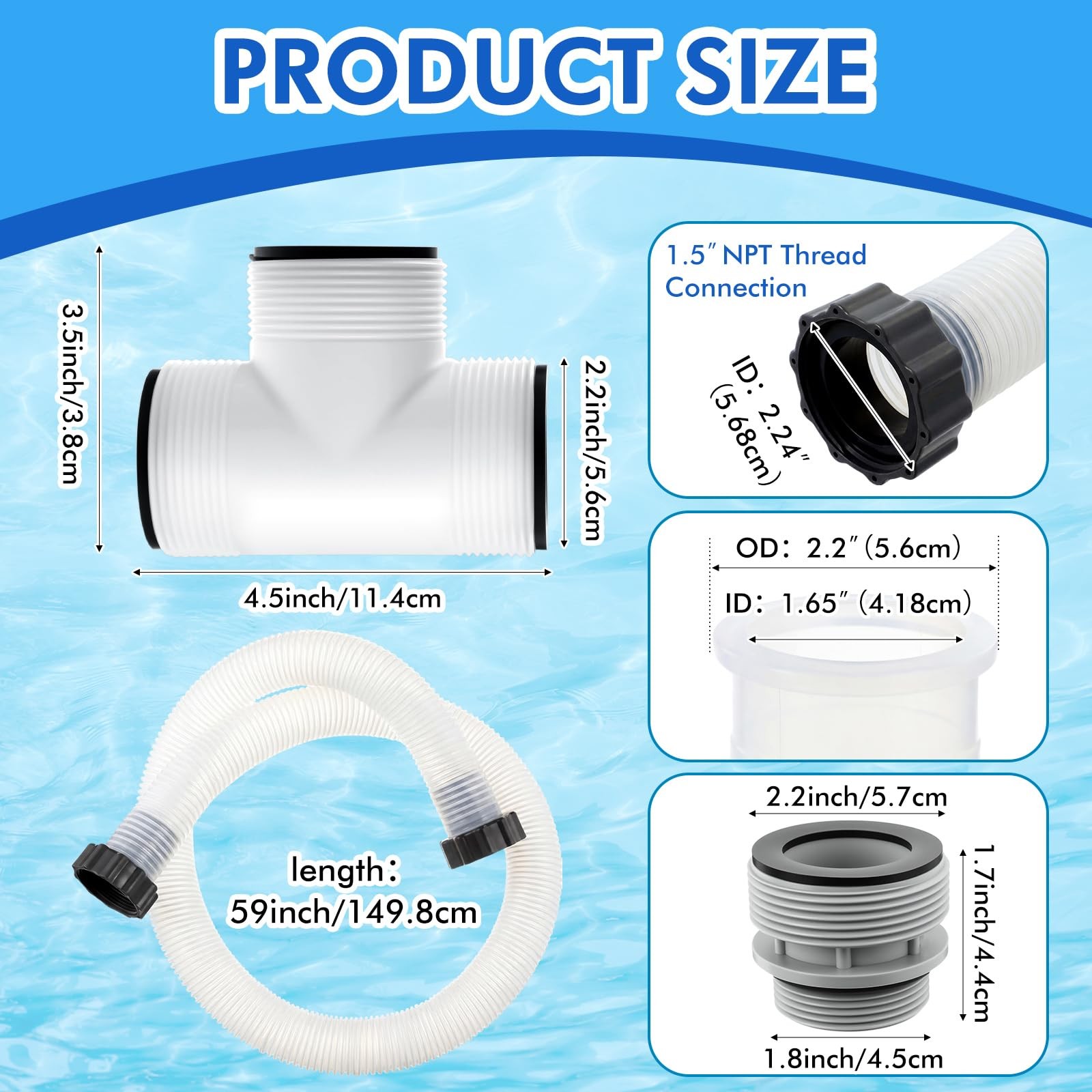 Innconee 3 Pack 1.5X59 29060E Flexible Pool Filter Pump Hose Kit For Above