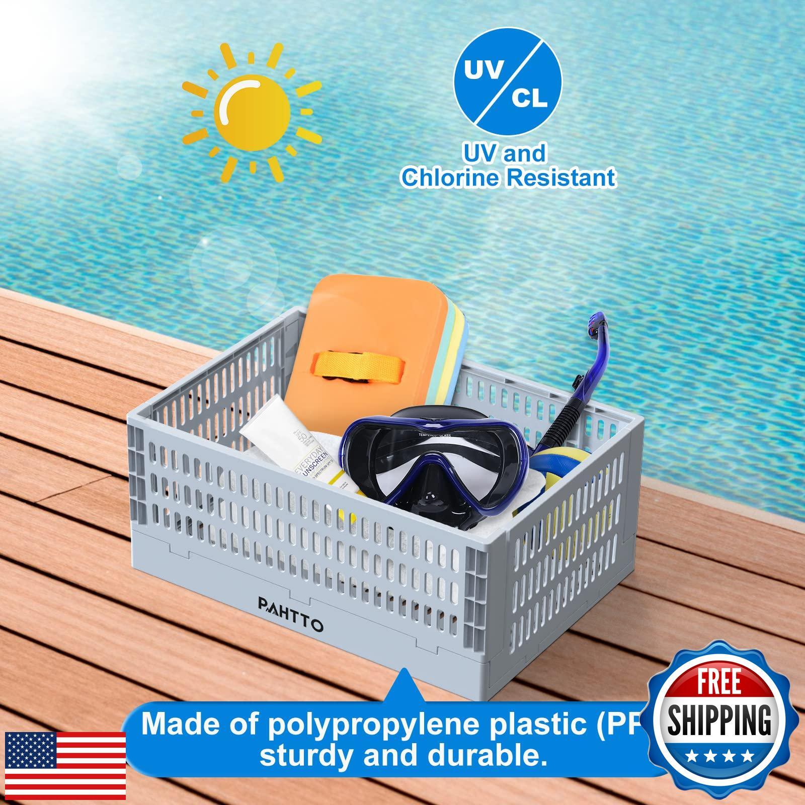 Poolside Storage Basket 2pcs, Foldable Above Ground Pool Storage Basket for P