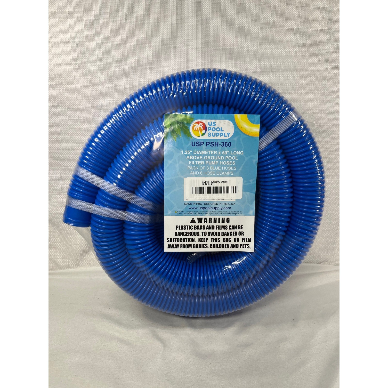 US Pool Supply USP PSH-360 Above-Ground Pool Filter Pump Hoses 3 Pack Blue 59in