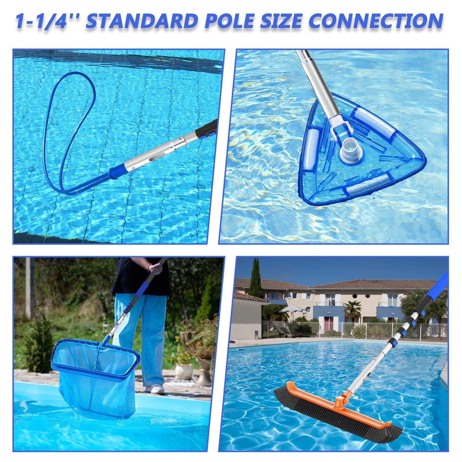 Skgpole 16Ft Swimming Pool Pole Brush Upgraded Pool Pole Telescopic 16Ft Heavy