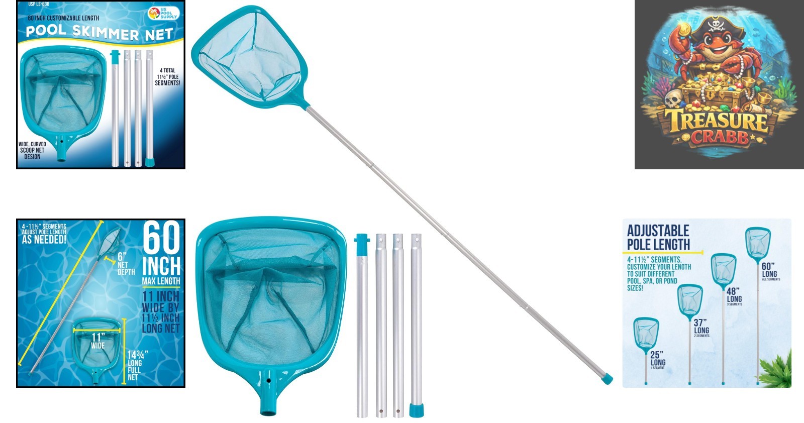 Telescopic 5 Foot Pool Skimmer with Aluminum Pole – Perfect for Spas and Ponds