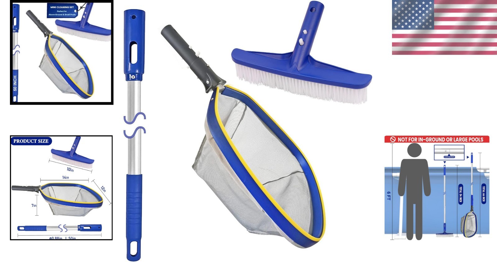 Pool Cleaning Kit: 14 » Brush & 50 » Telescopic Pole for Pristine Water