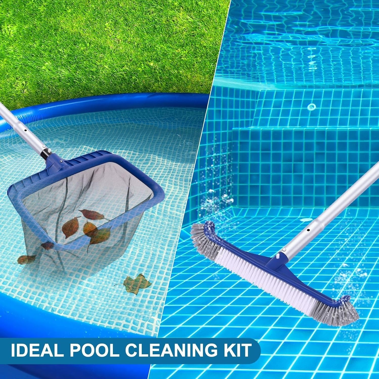 Efficient Pool Cleaning Kit: 17.5 » Brush, Ultra Fine Skimmer Net & 10.5ft Pole