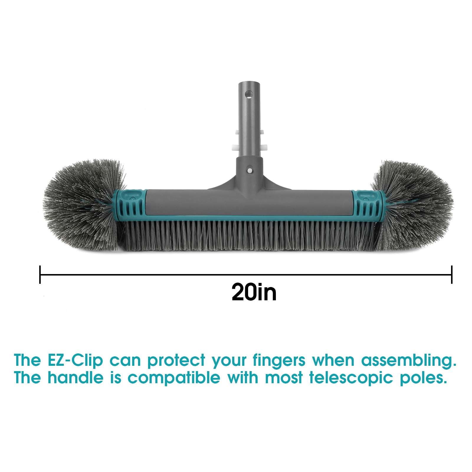Teal & Gray 20&Prime; Pool Wall Brush With PP Side Bristles