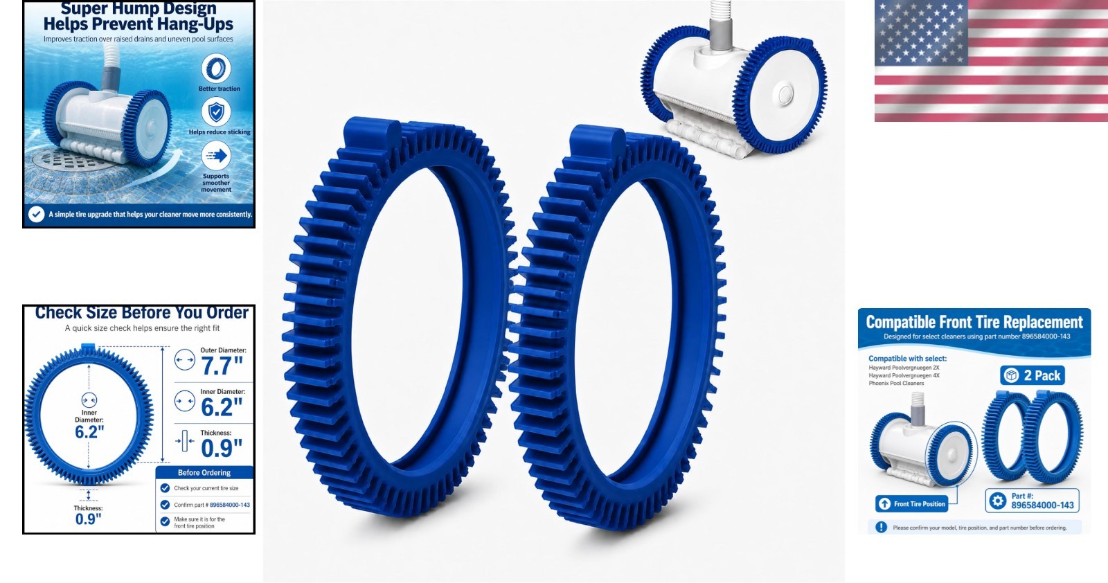 Heavy-Duty 2-Pack Pool Cleaner Tire Kit – Super Hump Design for Better Traction