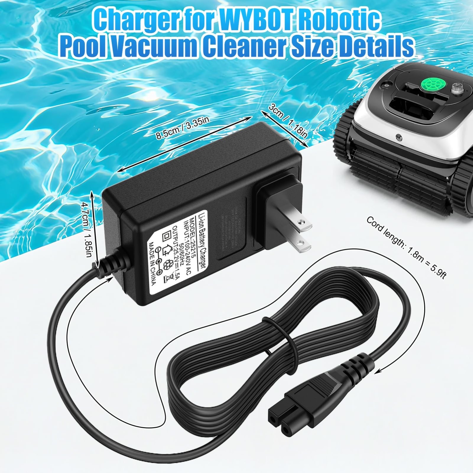 25.2V Charger Adapter for Robotic Pool Cleaner, Cordless Vacuum Power Supply
