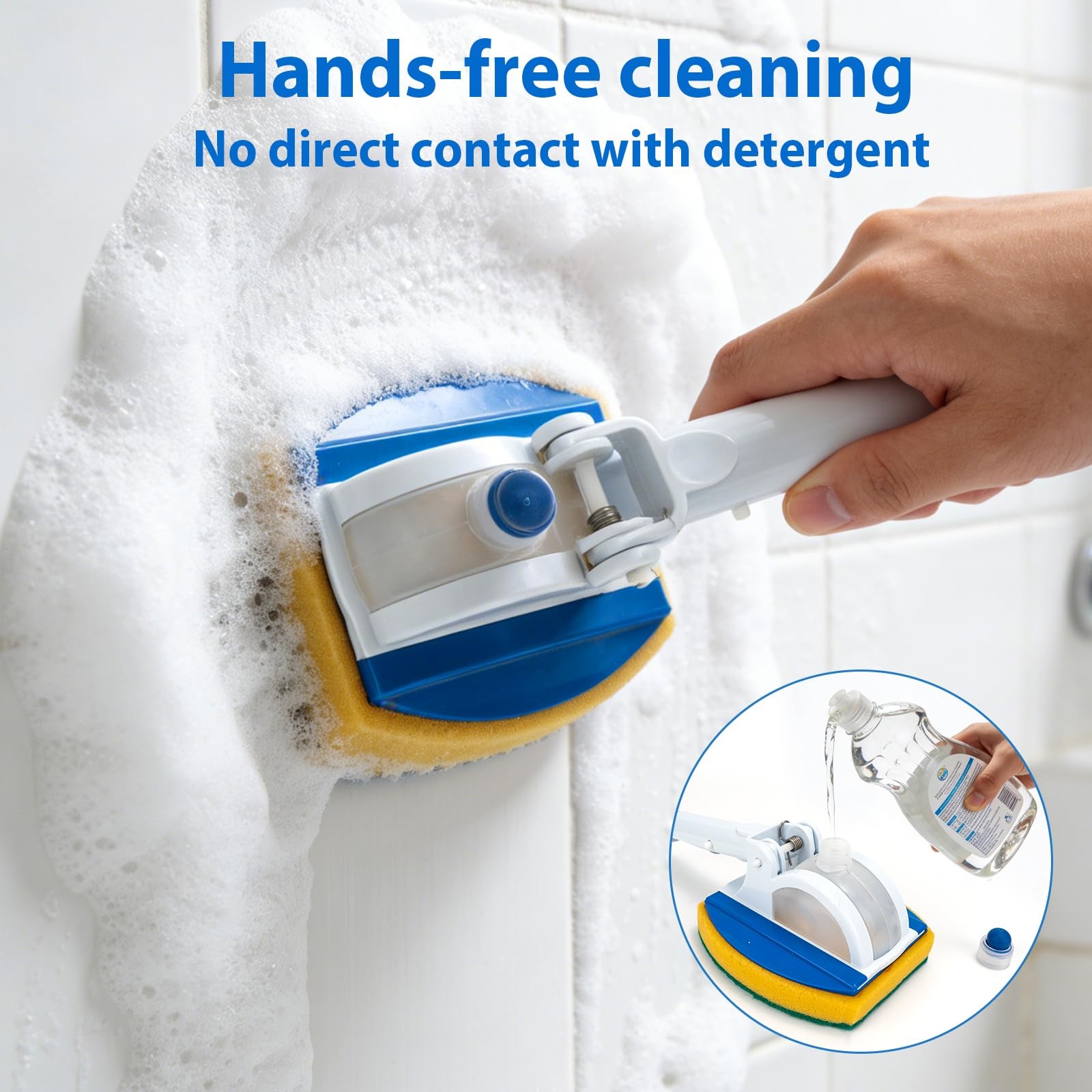 Handheld Pool Scrub Brush with Replacement Sponge for Tile, Grout, and Spas