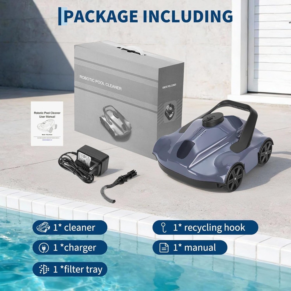 For 860Sq.Ft 2H Runtime Cordless Robotic Pool Cleaner Wall Climbing Waterline US
