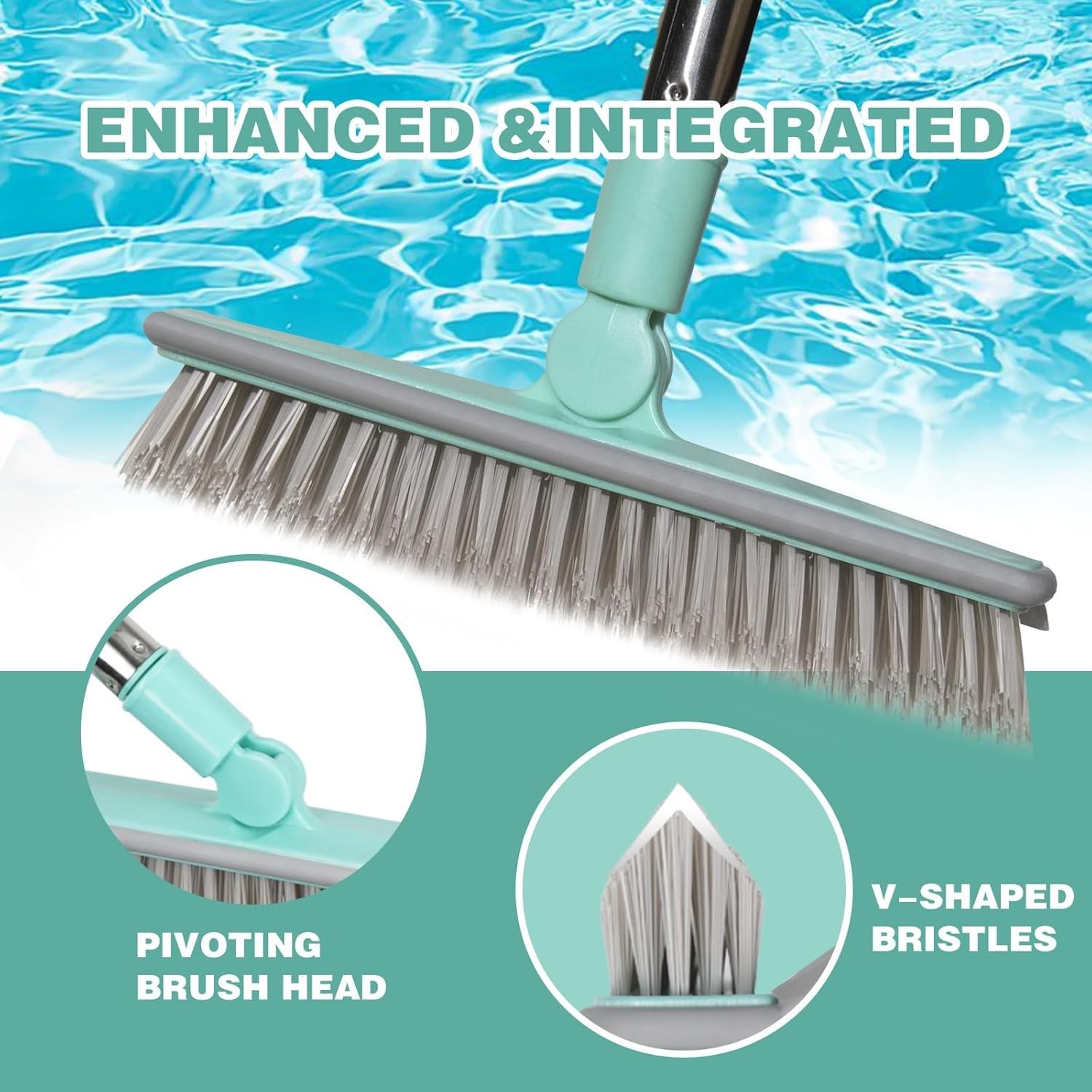 Pool V-Shape Brush 63 Inch Adjustable Handle for Tile Glass Bathroom Floor