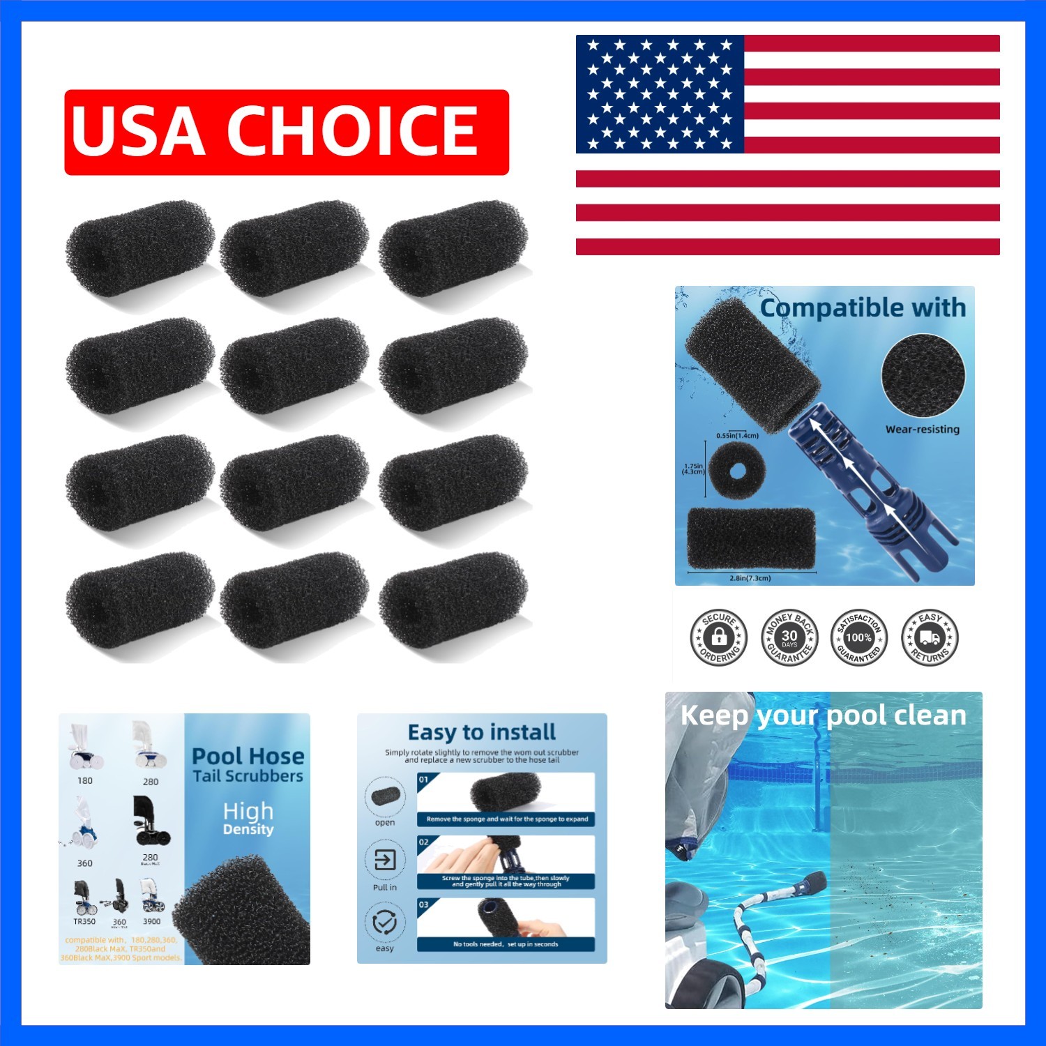12 Pack Tail Scrubber Replacement for Polaris Pool Cleaner Parts, High Densit…