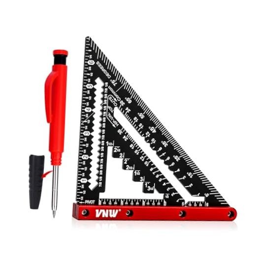 VNW 7inch Rafter Square with Carpenter Pencil, 1/8&Prime; Precision 7-inch Black