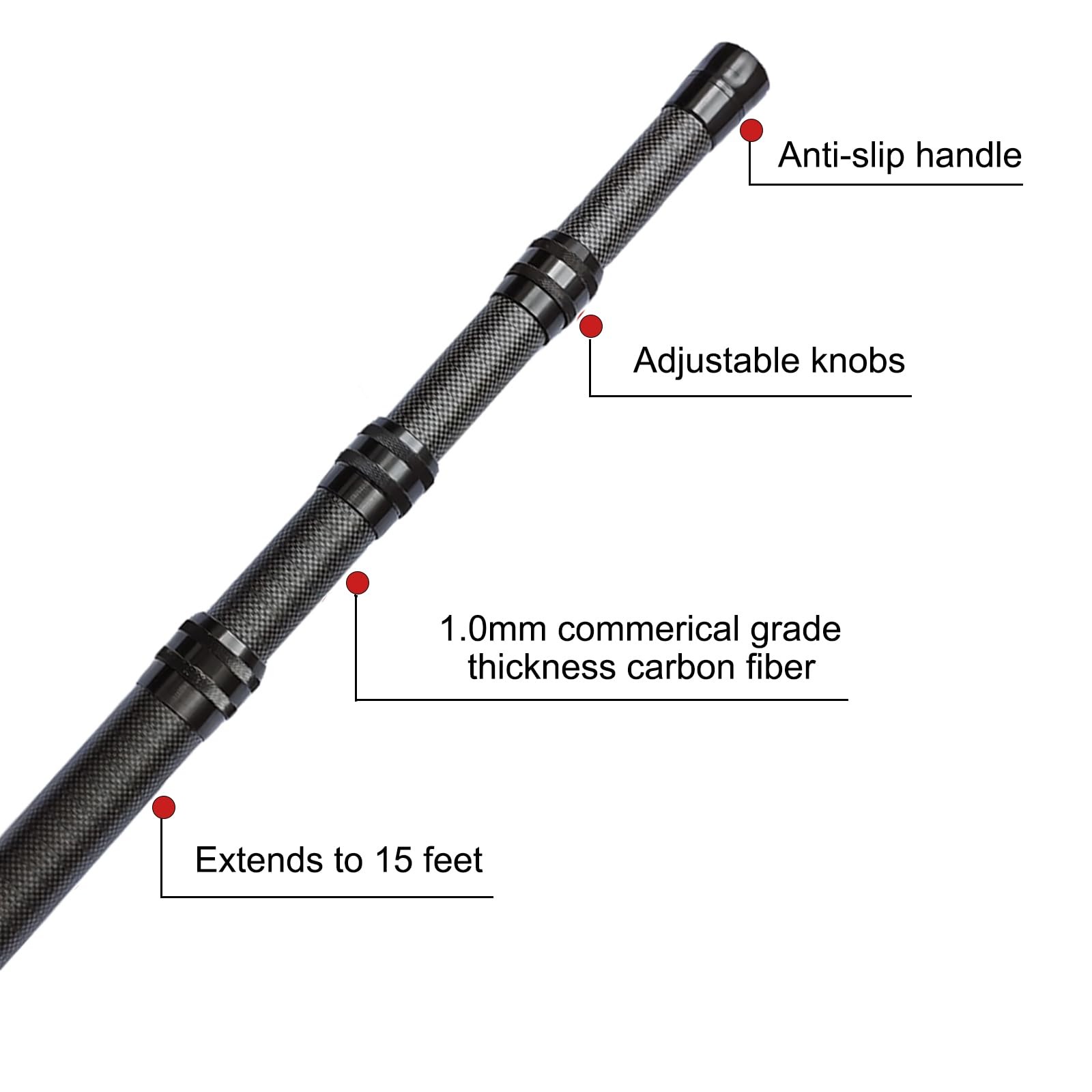Fzkaly Carbon Fiber Pool Pole Professional 15 Ft Telescoping Swimming Pool