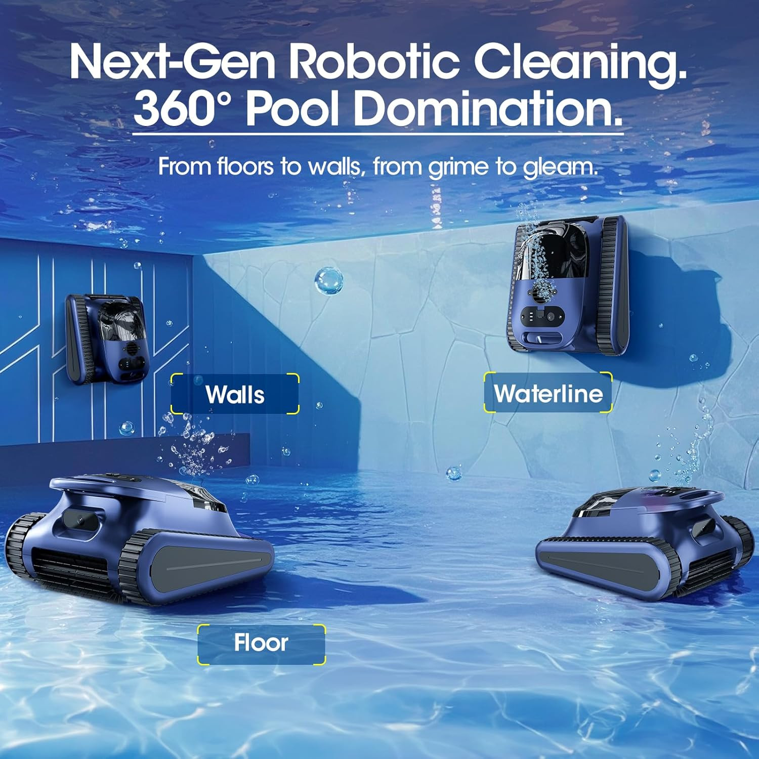 Cordless Robotic Pool Cleaner, Pool Vacuum 180W Brushless Motor, 45000Pa Suction