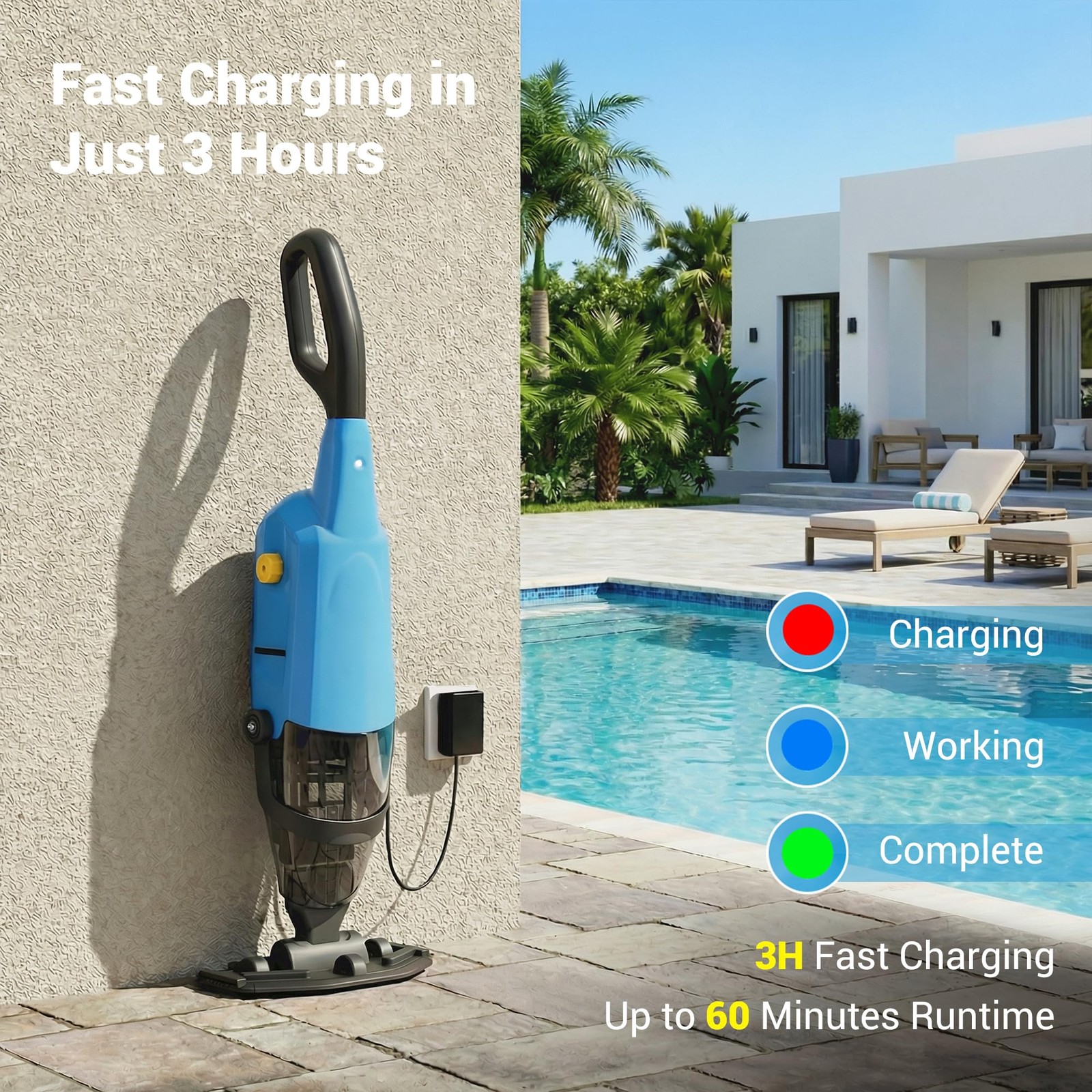 Hushlight Handheld Pool Vacuum For Above Ground Pool 4-Section Detachable Pole