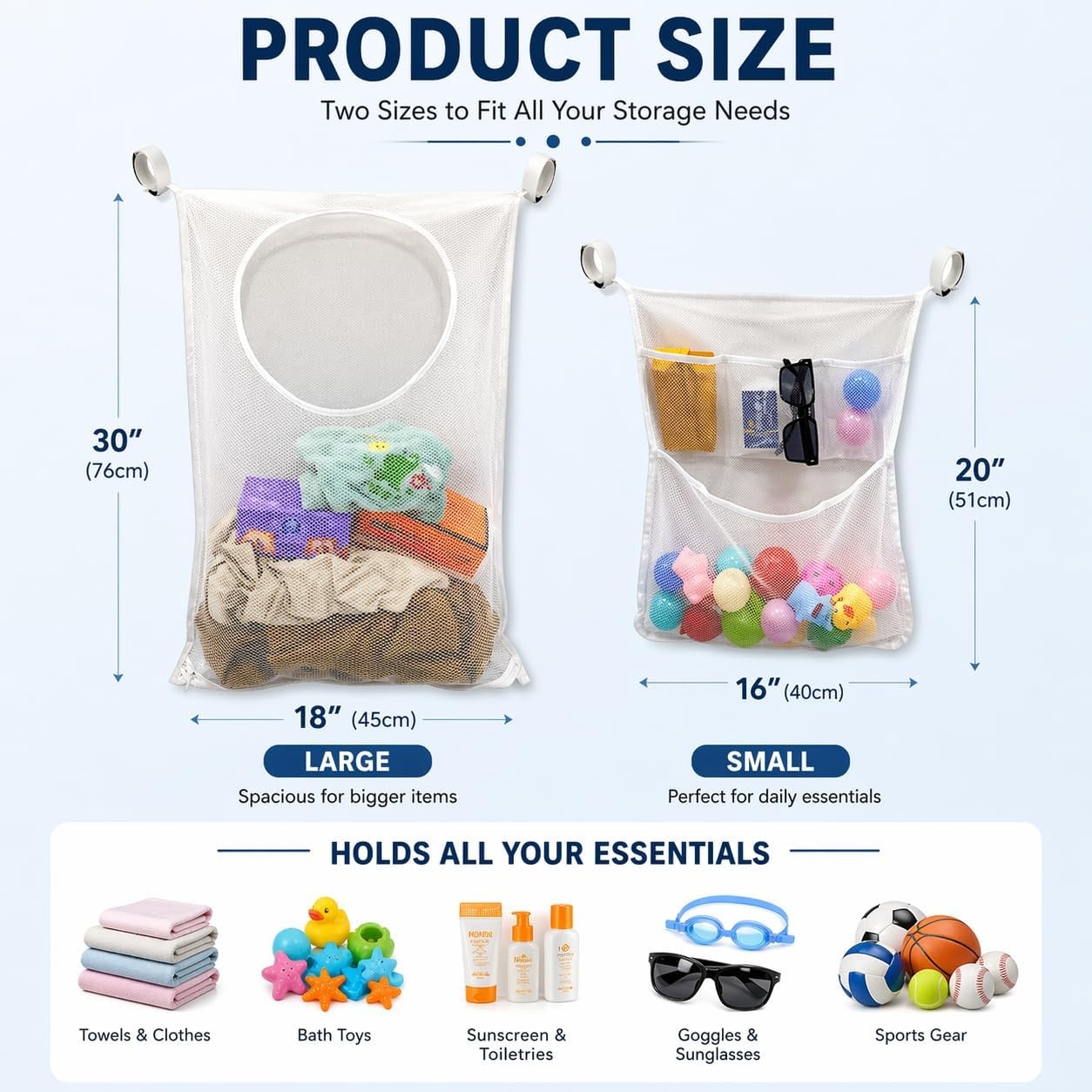 Poolside Pool Float Storage, 3-Pack Mesh Storage Bags with 6 Adhesive Hooks