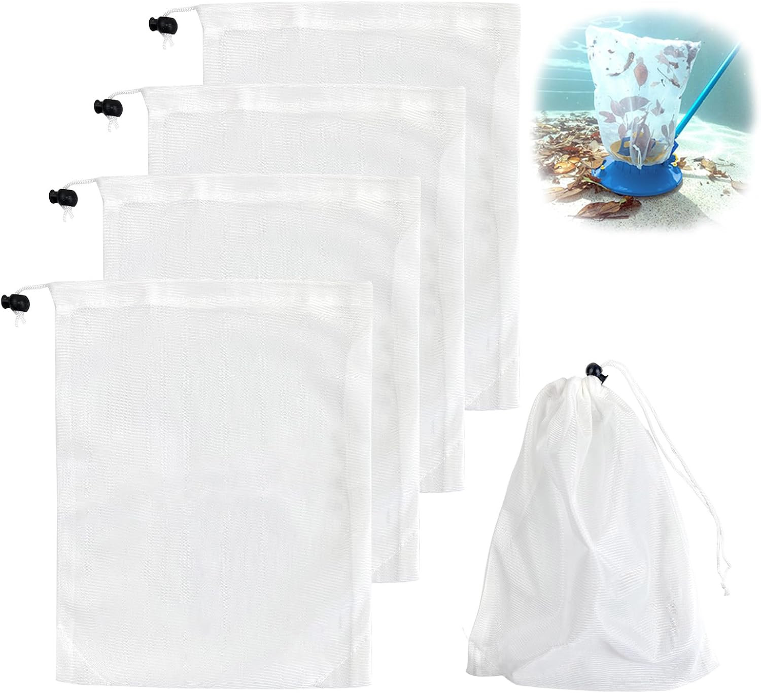 4Pack 12 X 8.8 Inch Pool Leaf Vacuum Net Bag Replacement for Swimming Pool