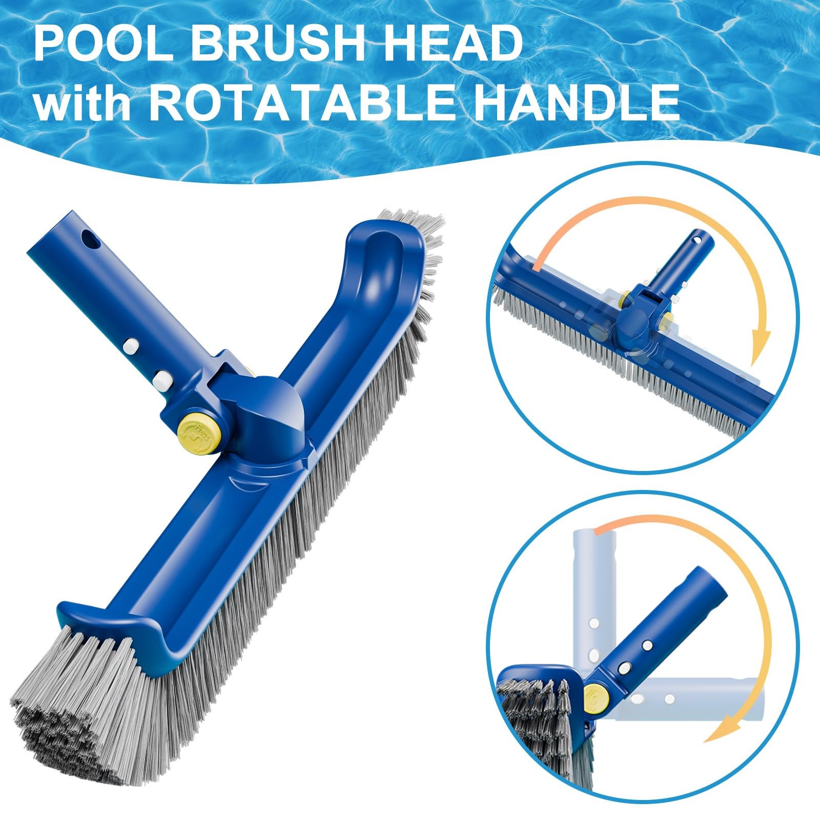 Pool Brush with Rotatable Handle,17.5&Prime; Pool Brush Head for Inground Pools, Ab…