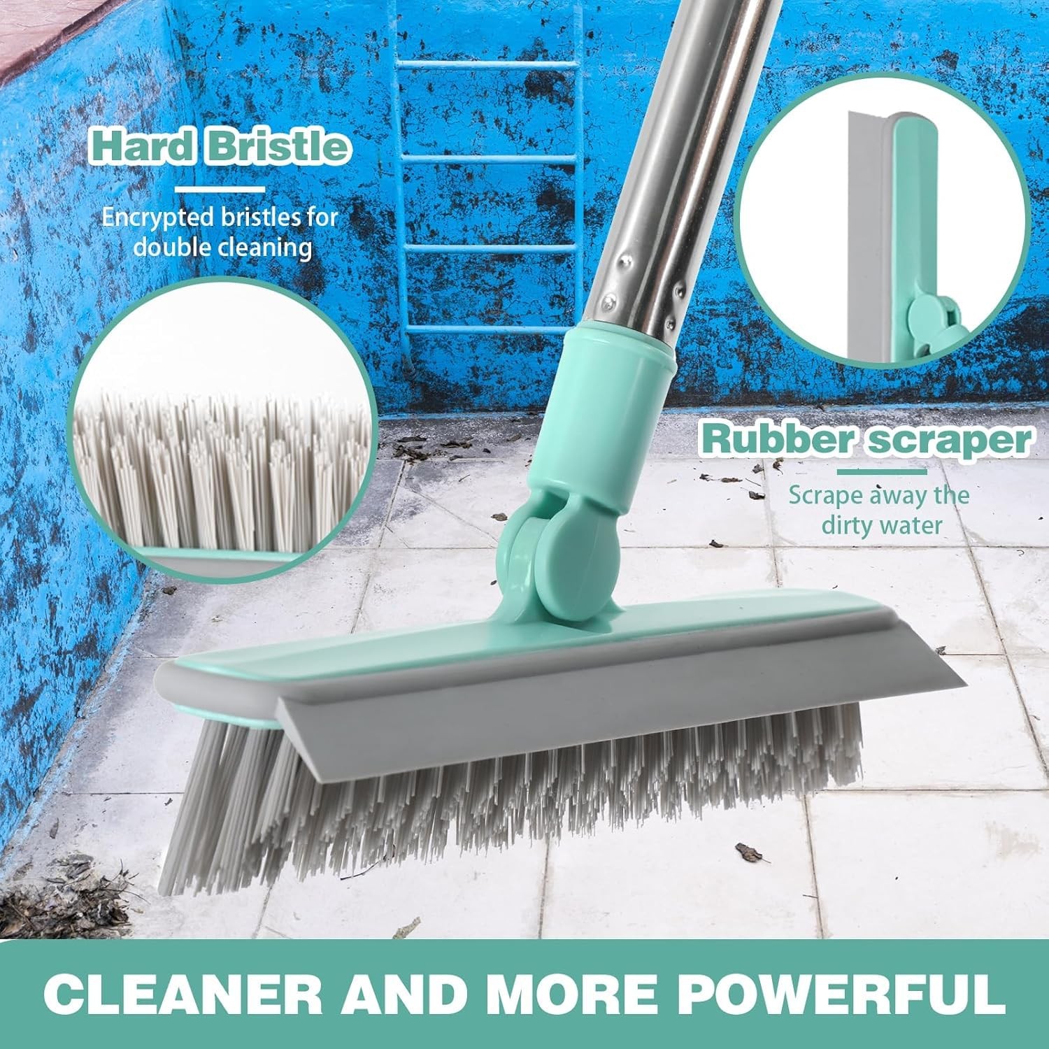 Pool V-Shape Brush 63 Inch Adjustable Handle for Tile Glass Bathroom Floor