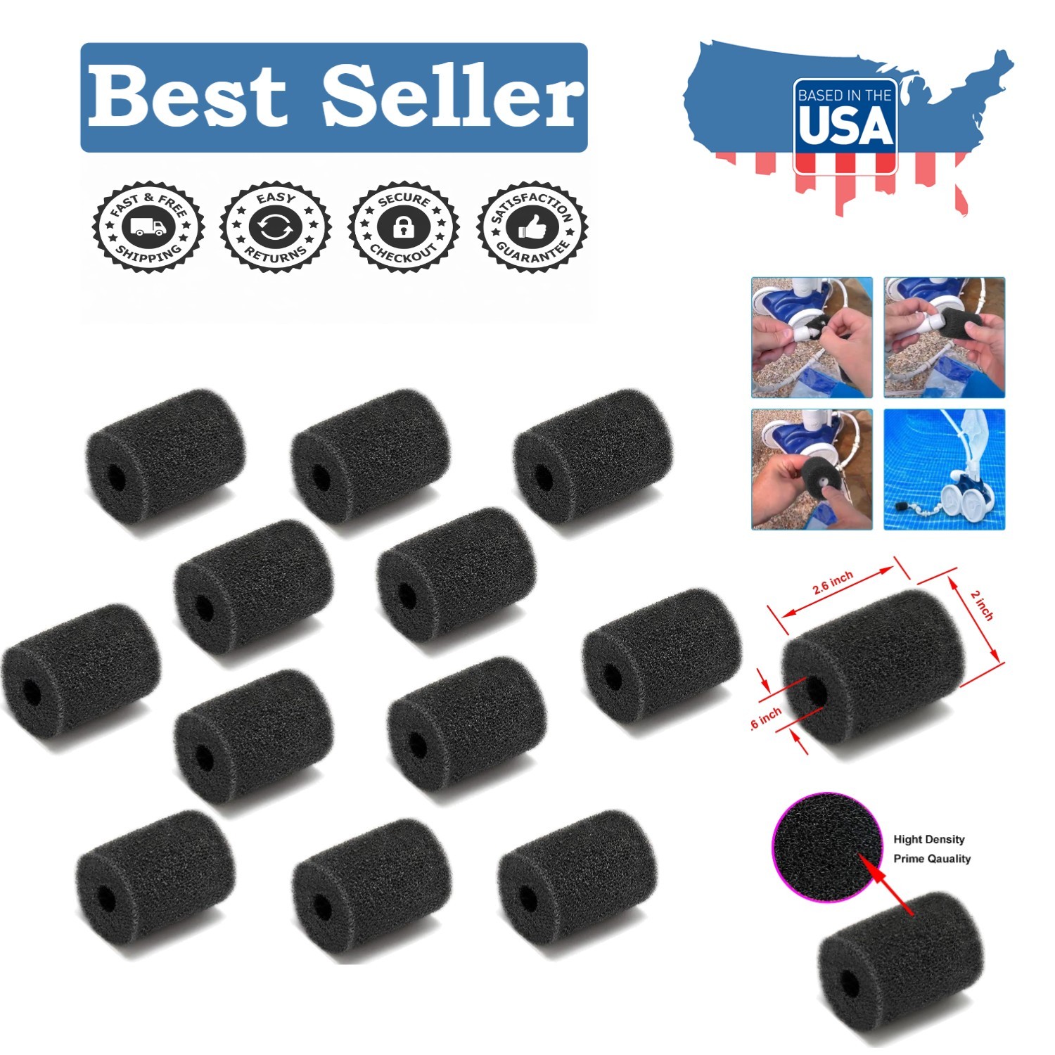 High Density 12-Pack Pool Cleaner Sweep Hose Scrubber for Zodiac Polaris Models
