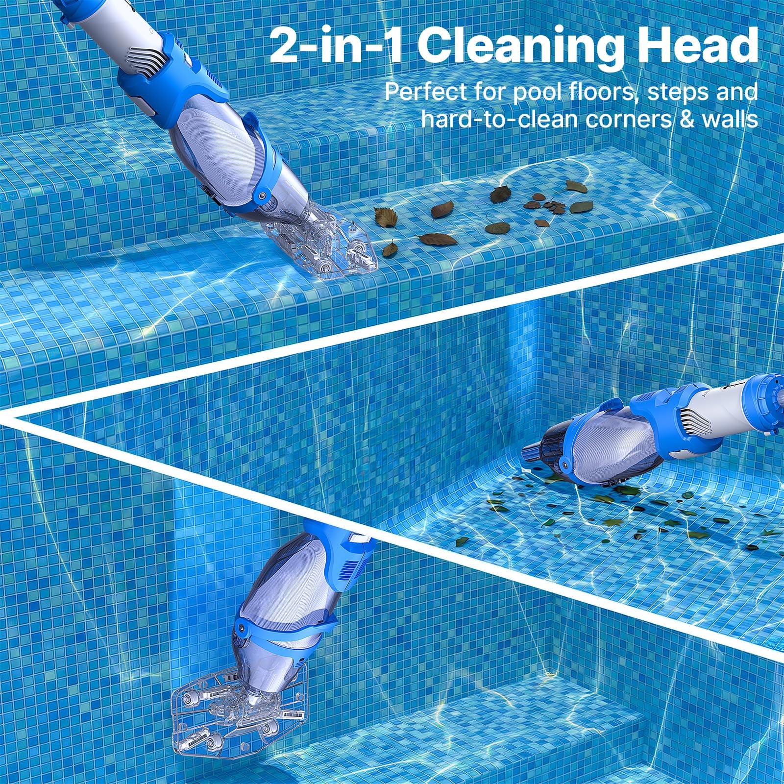 OGERY Pool Vacuum for Above Ground Pool, Up to 18.5GPM Flow & 50KPA WhiteBlue