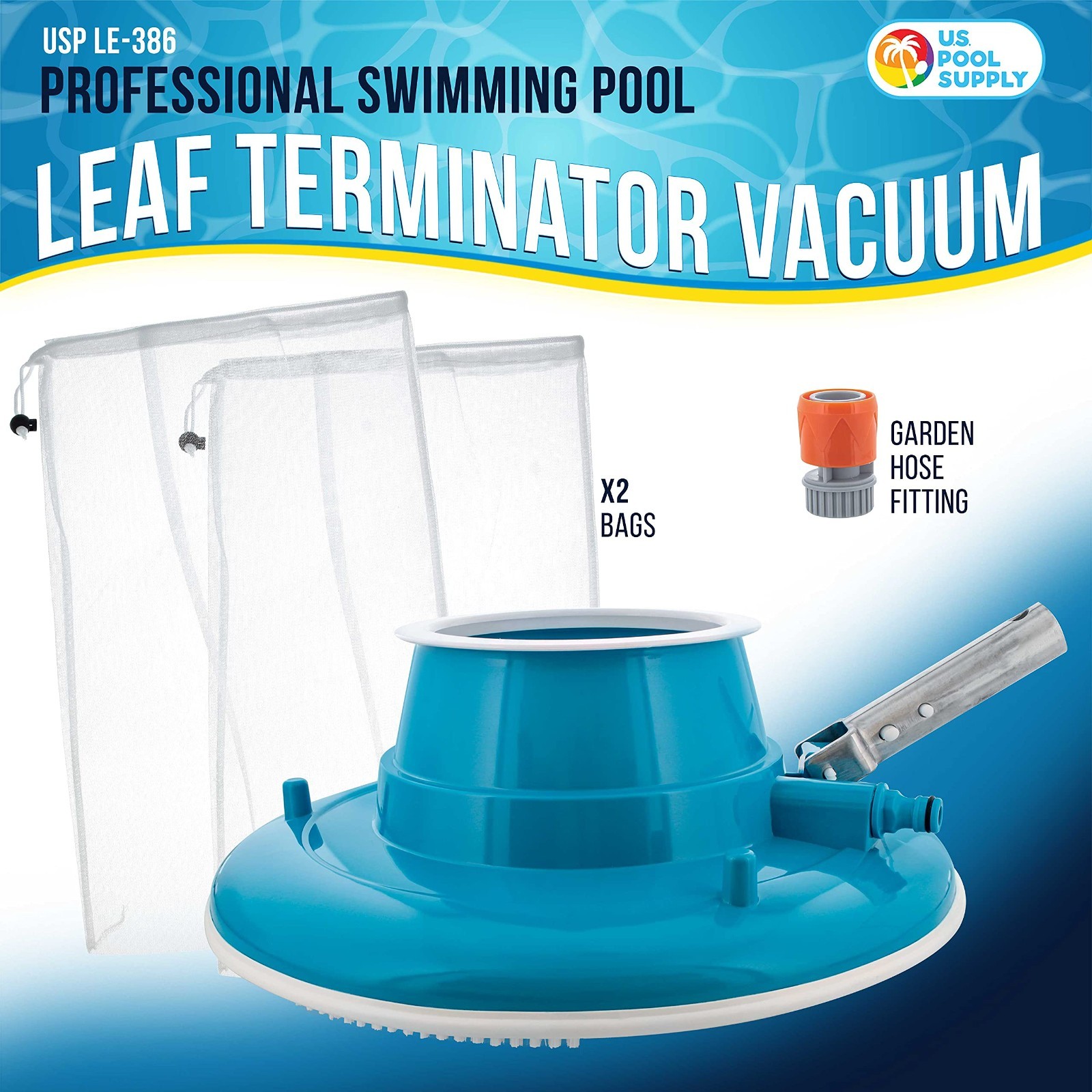 Professional Swimming Pool Leaf Vacuum Cleaner – 15&Prime; Body, 8 Jets, 4 Wheels, 3 B