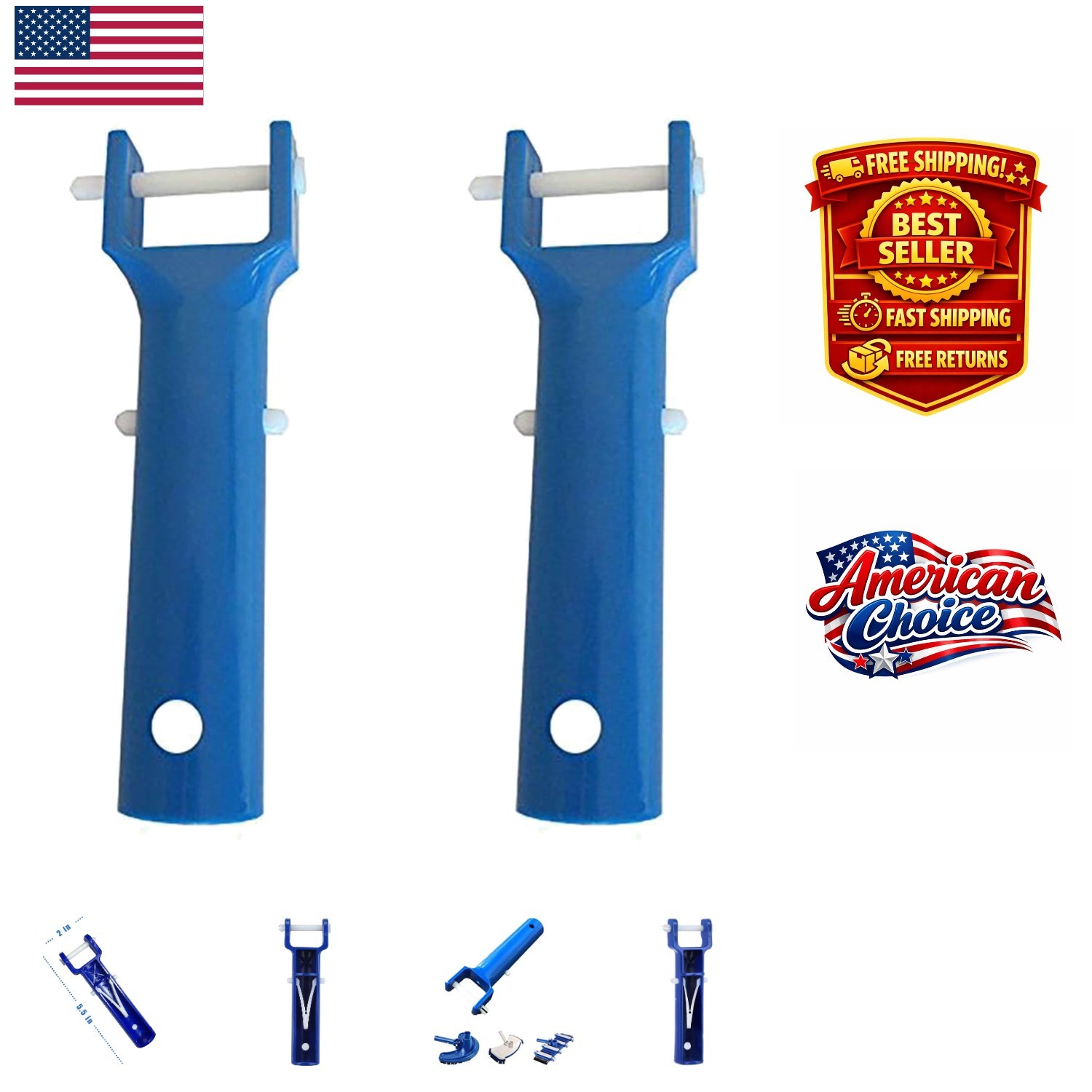 Compact Pool Vacuum Head Handle Replacement – 2 Blue Handles with Accessories