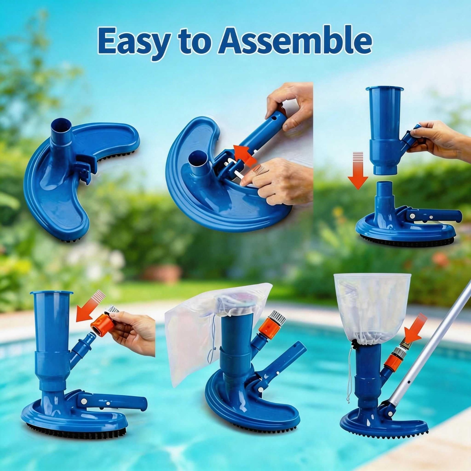 Handheld Pool Vacuum with 59&Prime; Pole – Garden Hose Powered, No Battery Needed, Und