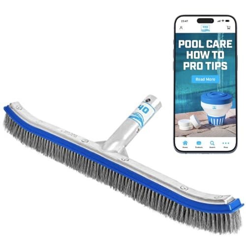 Heavy Duty 18&Prime; Pool Brush – Extra-Wide Metal Head, Stainless Steel Bristles for