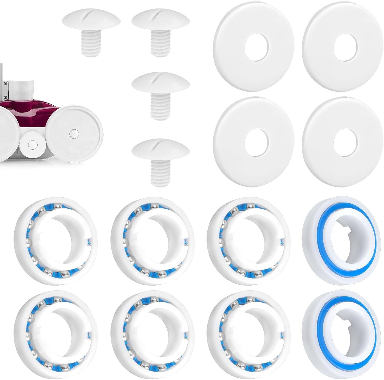 Pool Cleaner Rebuild Kit 8 Wheel Bearings, Screws & Washers for Polaris 280 180