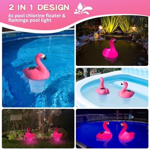 Solar Pool Chlorine Floater, Flamingo Chlorines Floater with Light, 11 in Red