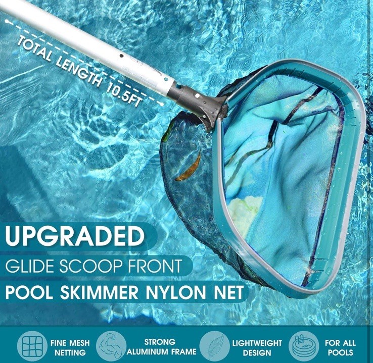 Swimming Pool Cleaning Kit-Aluminum Frame Skimmer Net with 10Ft Adjustable Pole