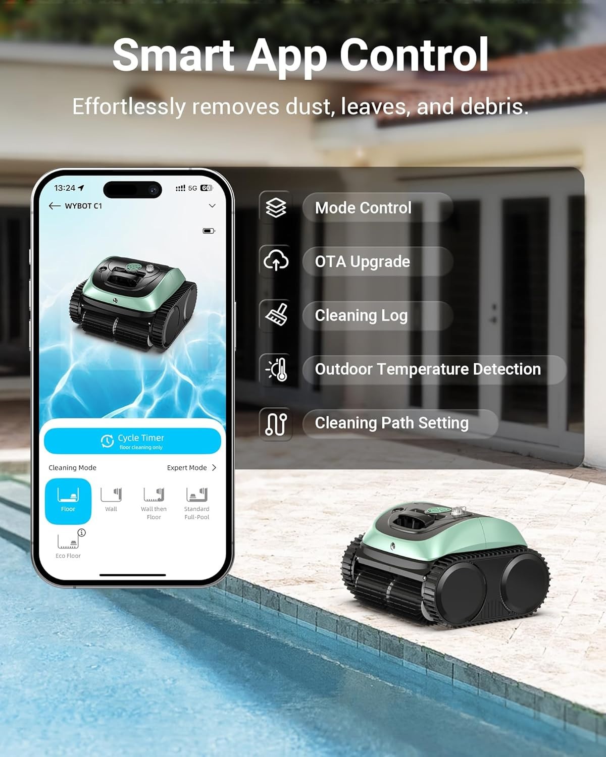 track & App Cordless Robotic Pool Cleaner Vacuum Floor Wall Waterline Self-Park