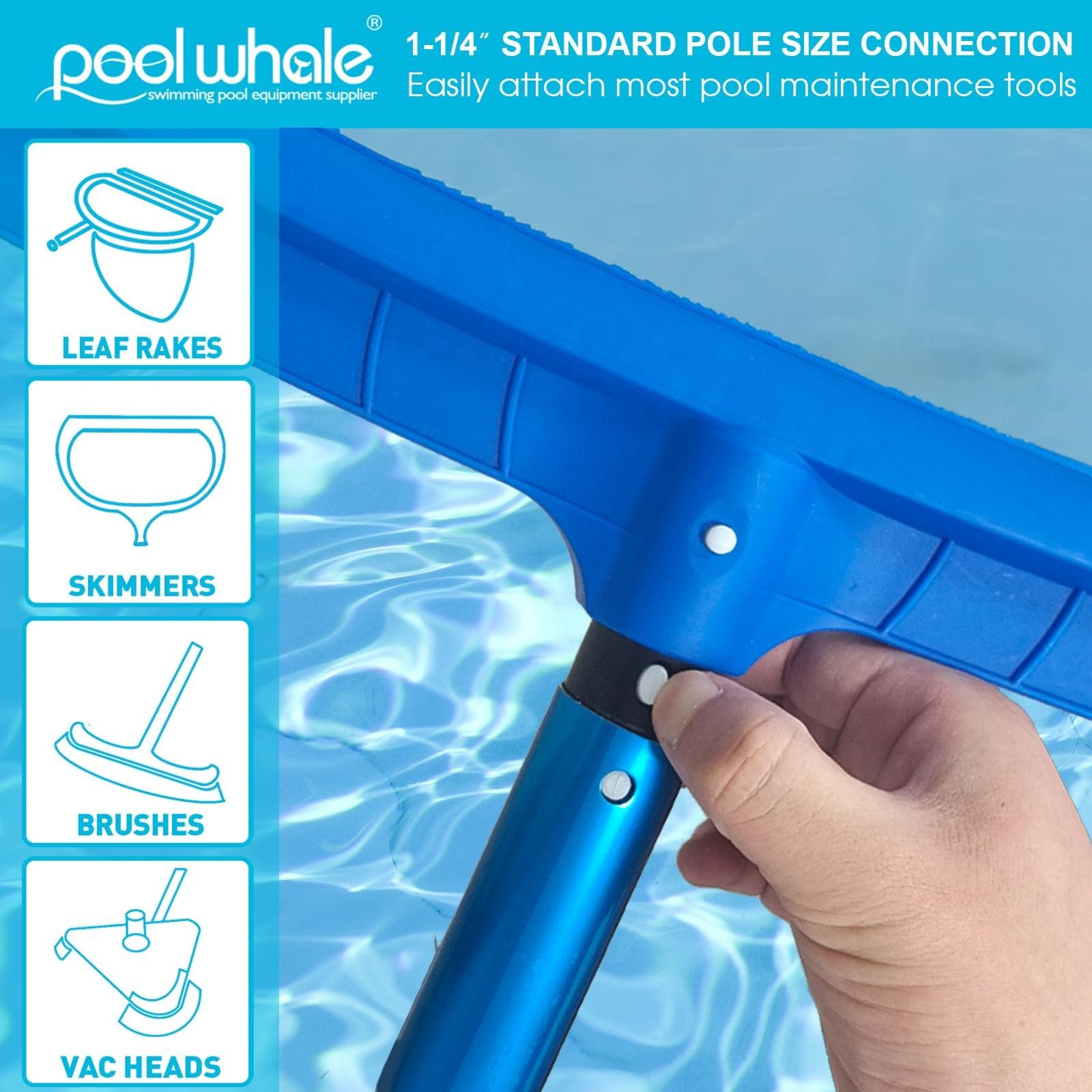 POOLWHALE Premium 15 Foot Telescopic Swimming Pool Pole, Adjustable 3 Piece E…