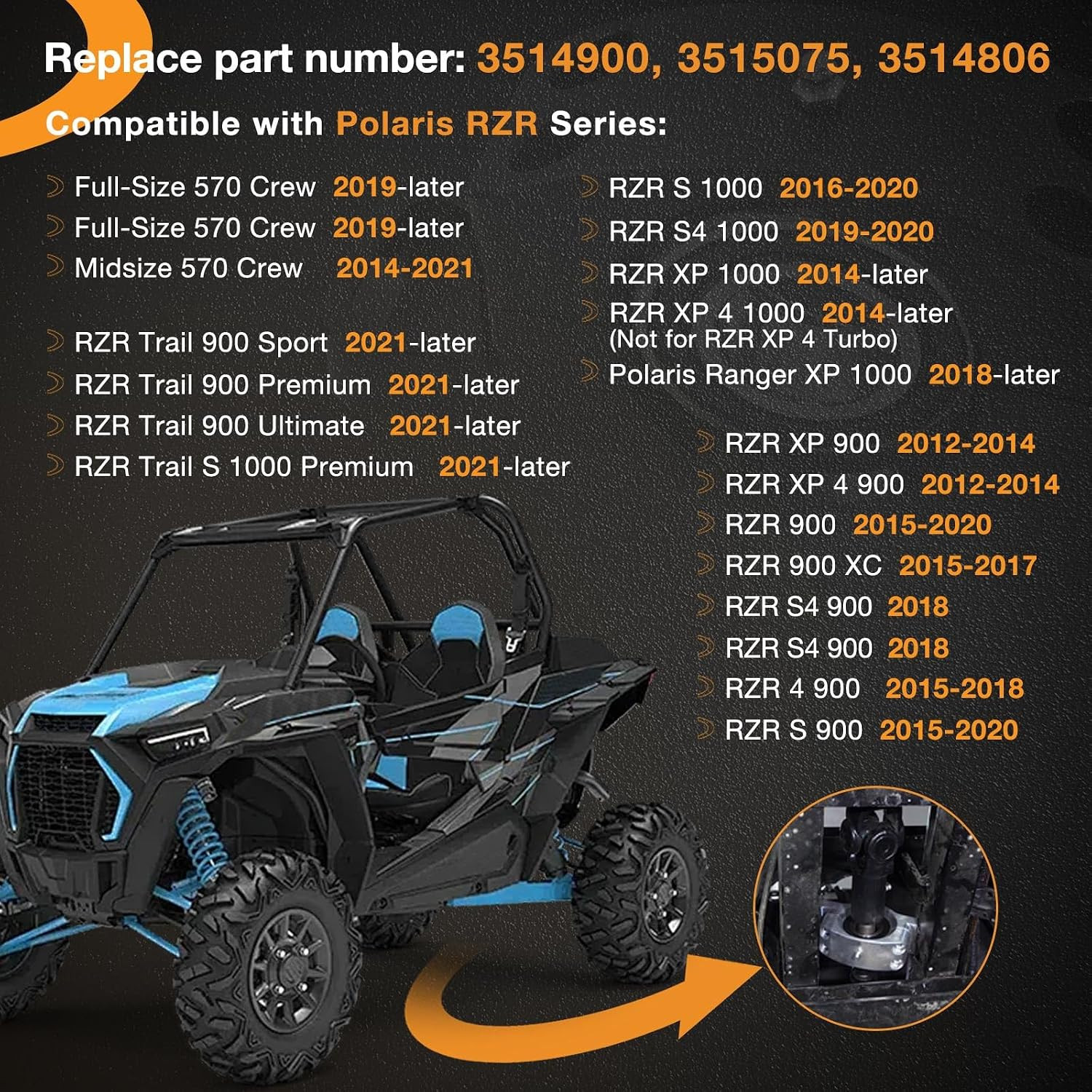 Driveshaft Carrier Bearing Kit Compatible with Polaris RZR S/S4/XP/900/1000 Heav