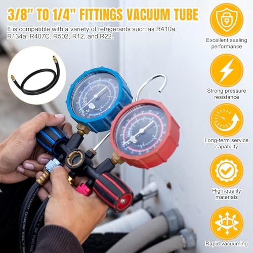 HVAC Refrigerant Charging Vacuum Hose, 6 ft, 800 Psi 3/8&Prime; to 1/4&Prime; Fittings