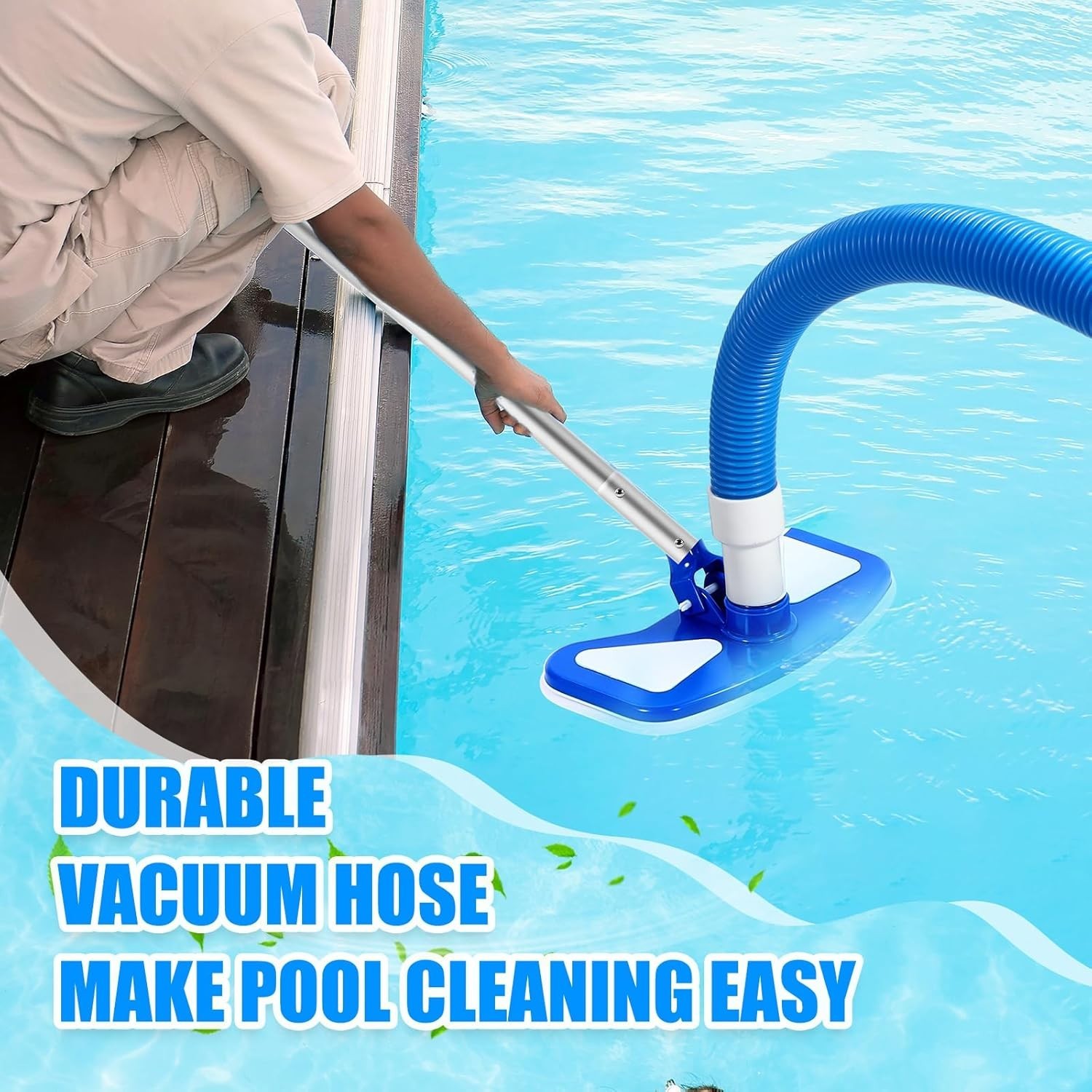 3-Piece Pool Vacuum Kit with Adjustable Pole & 18ft Hose – Clean Effortlessly