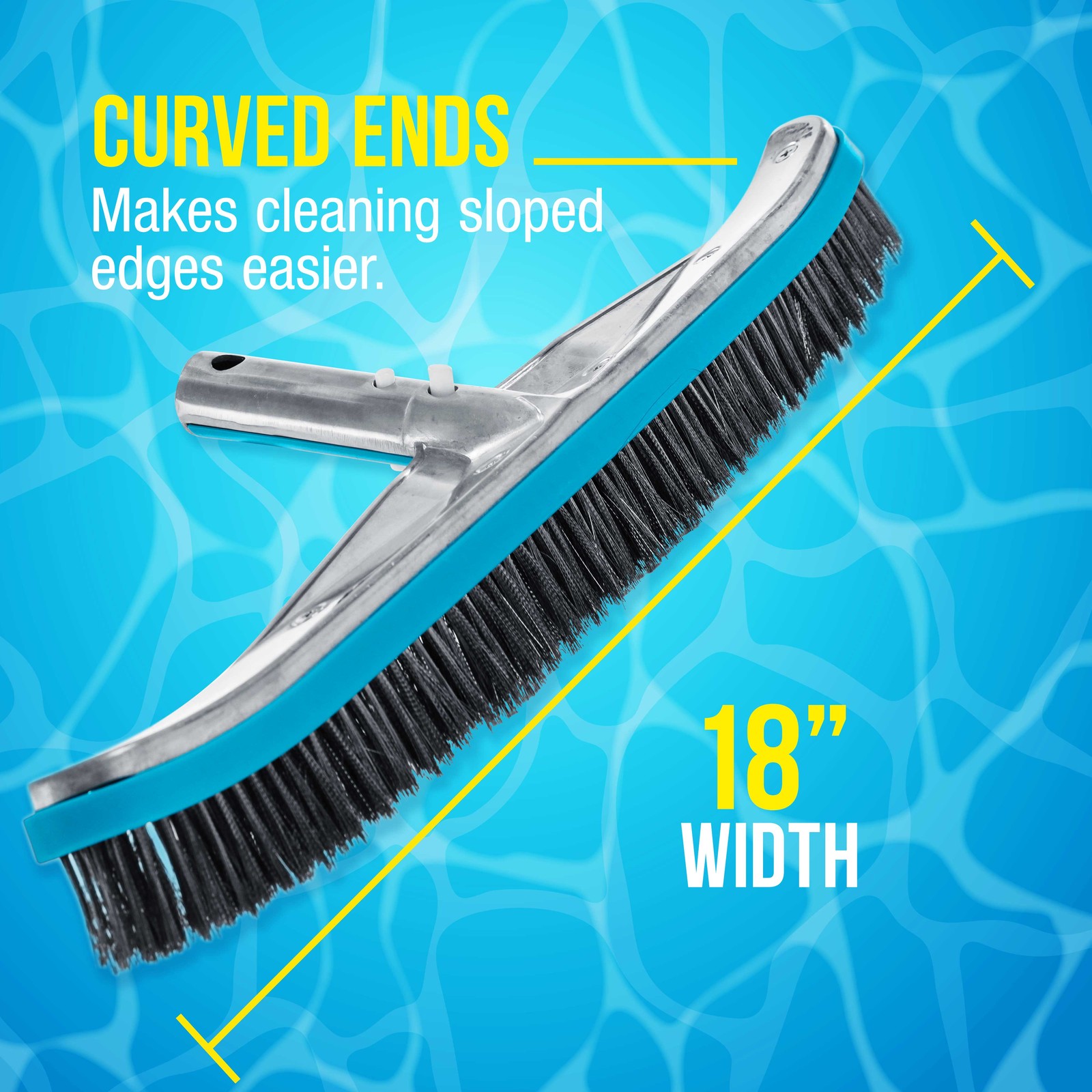 18&Prime; Stainless Steel Pool Brush with Aluminum Handle, EZ Clips – Durable Bristles
