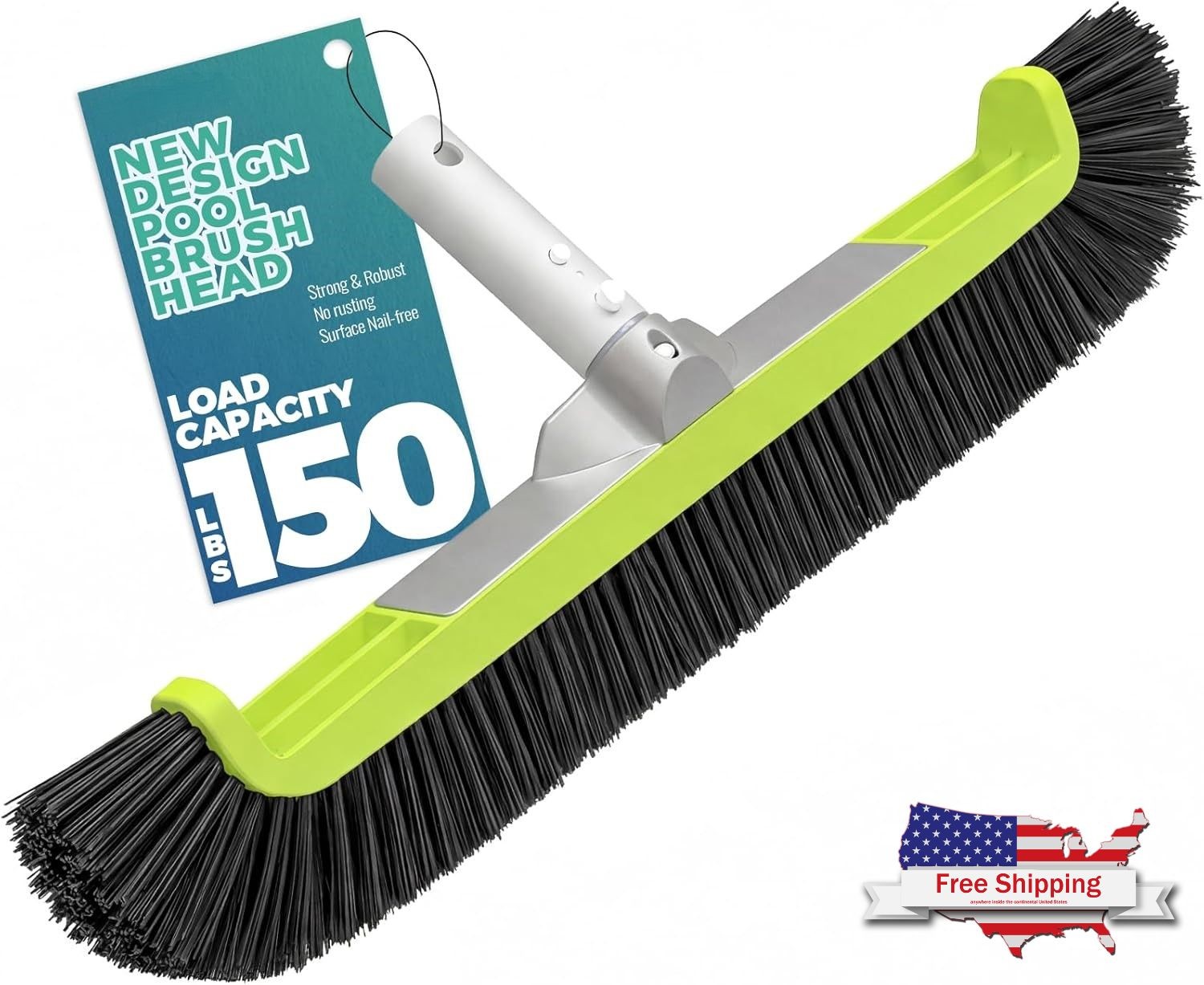 18&Prime; Pool Brush Head Swimming Wall Floor Curved Cleans Tile Vinyl Fits 1.25&Prime; Pole