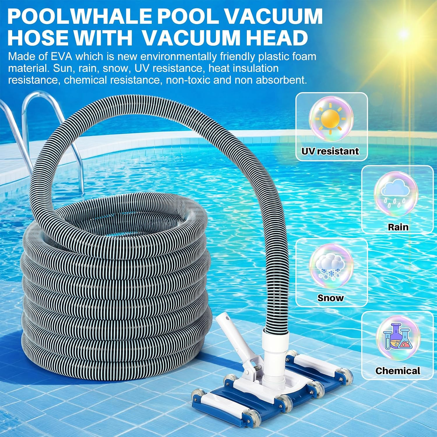Complete 3-Piece Pool Cleaning Kit with Vacuum Head, Hoses & Skim Plate